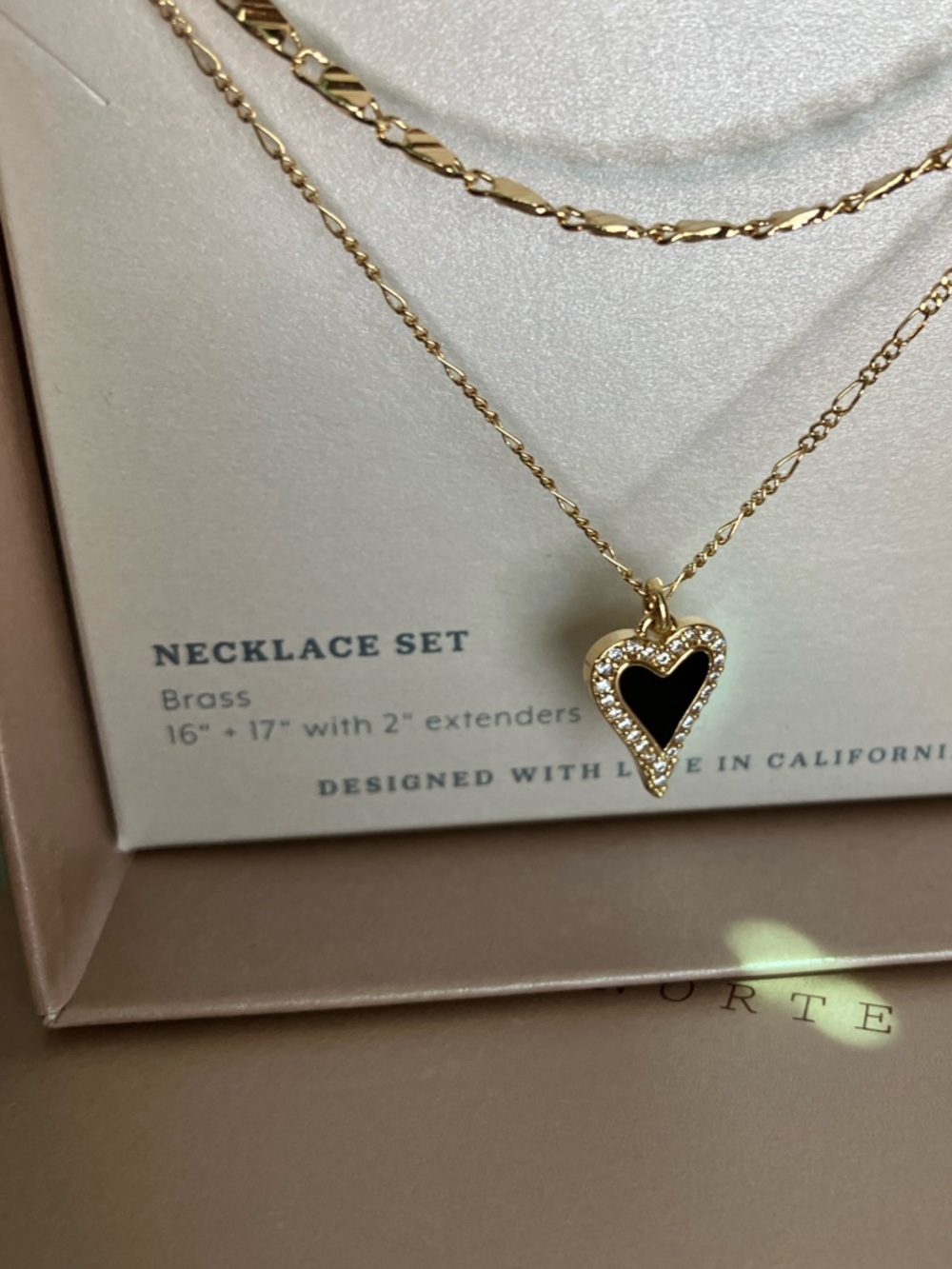 Luna Norte Gold Layered Necklace with Black Heart Pendant & 5 FREE HAIR CLIPS!!
